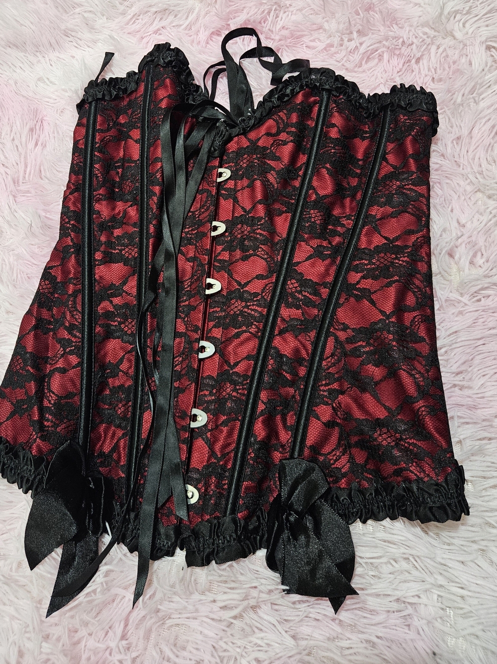 Red and Black Lace Satin Corset Crop Top